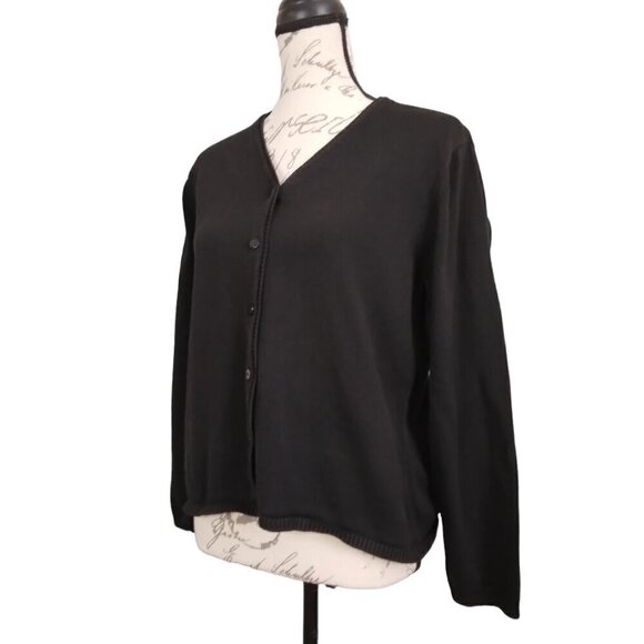 Talbots Petite | Black Knit Cardigan Sweater Classic Cotton Blend | Size LP - Picture 1 of 6